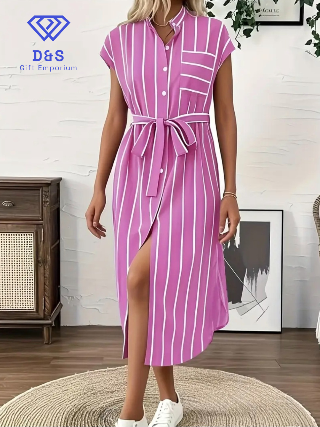 Striped Bandage Shirt Dress