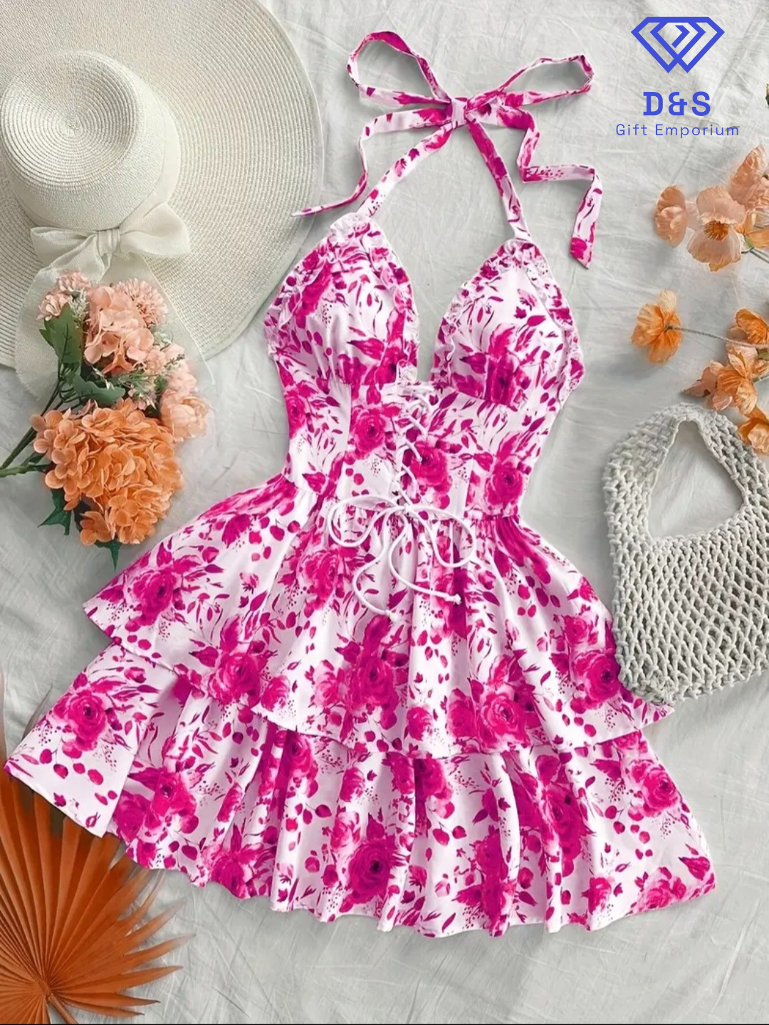 Watercolour Rose Print Dress