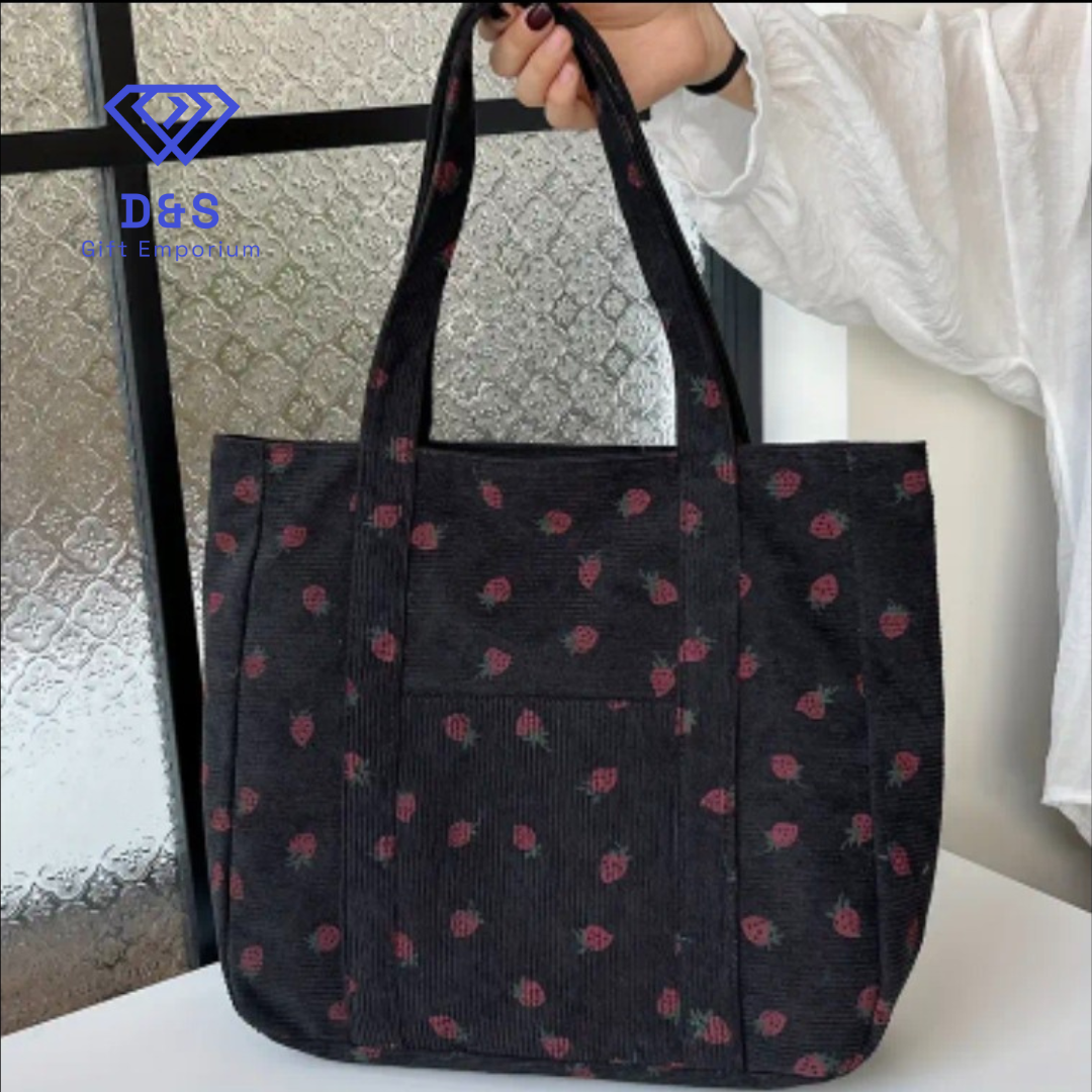 Strawberry Corduroy Tote Bag