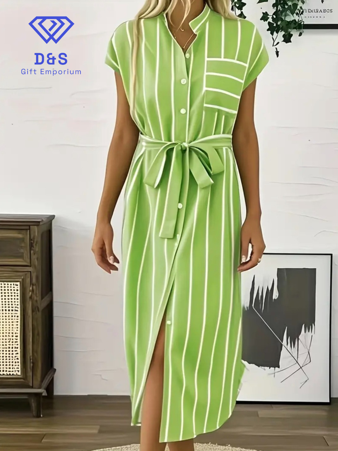 Striped Bandage Shirt Dress
