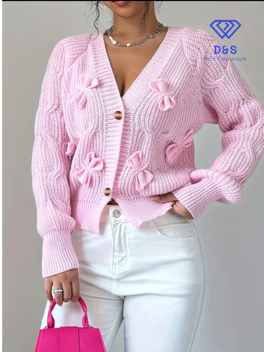3D Bow Baby Pink Cardigan