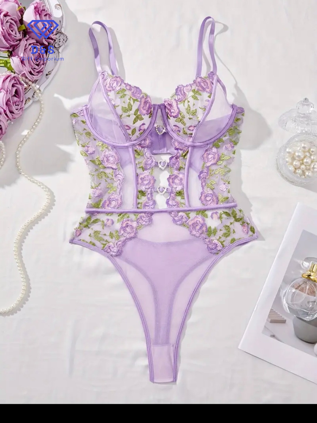 Embroidered Rose Bodysuit