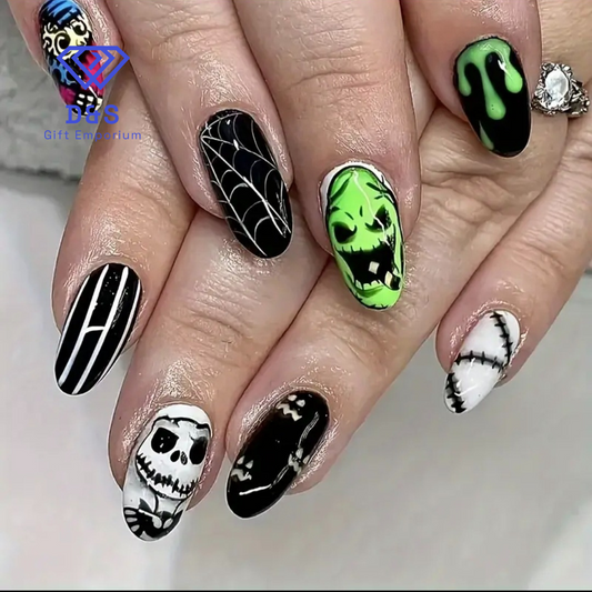 Jack Skeleton 24pcs Long Fake Nails