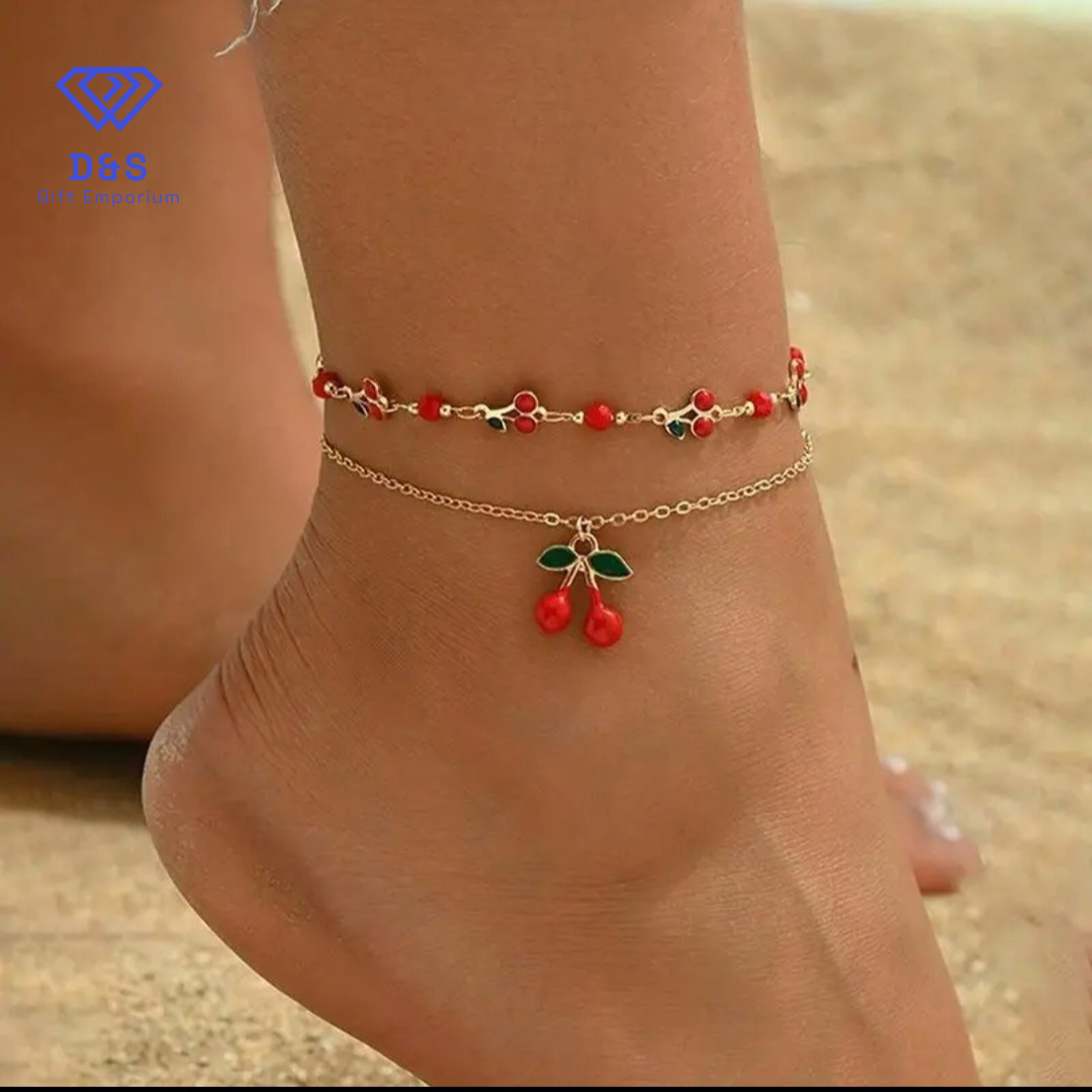 2pcs Cherry Anklet Set