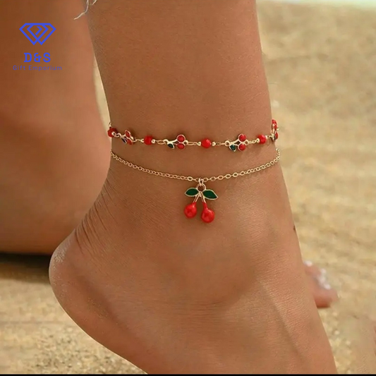 2pcs Cherry Anklet Set