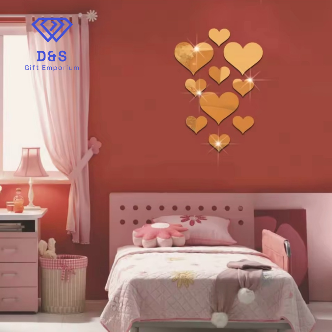 10pcs Love Heart Wall Mirror Stickers