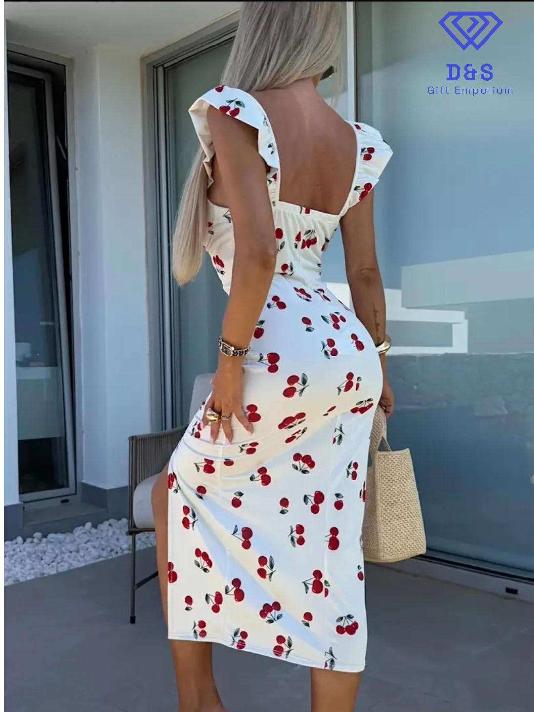 Off Shoulder Cherry Print Dress