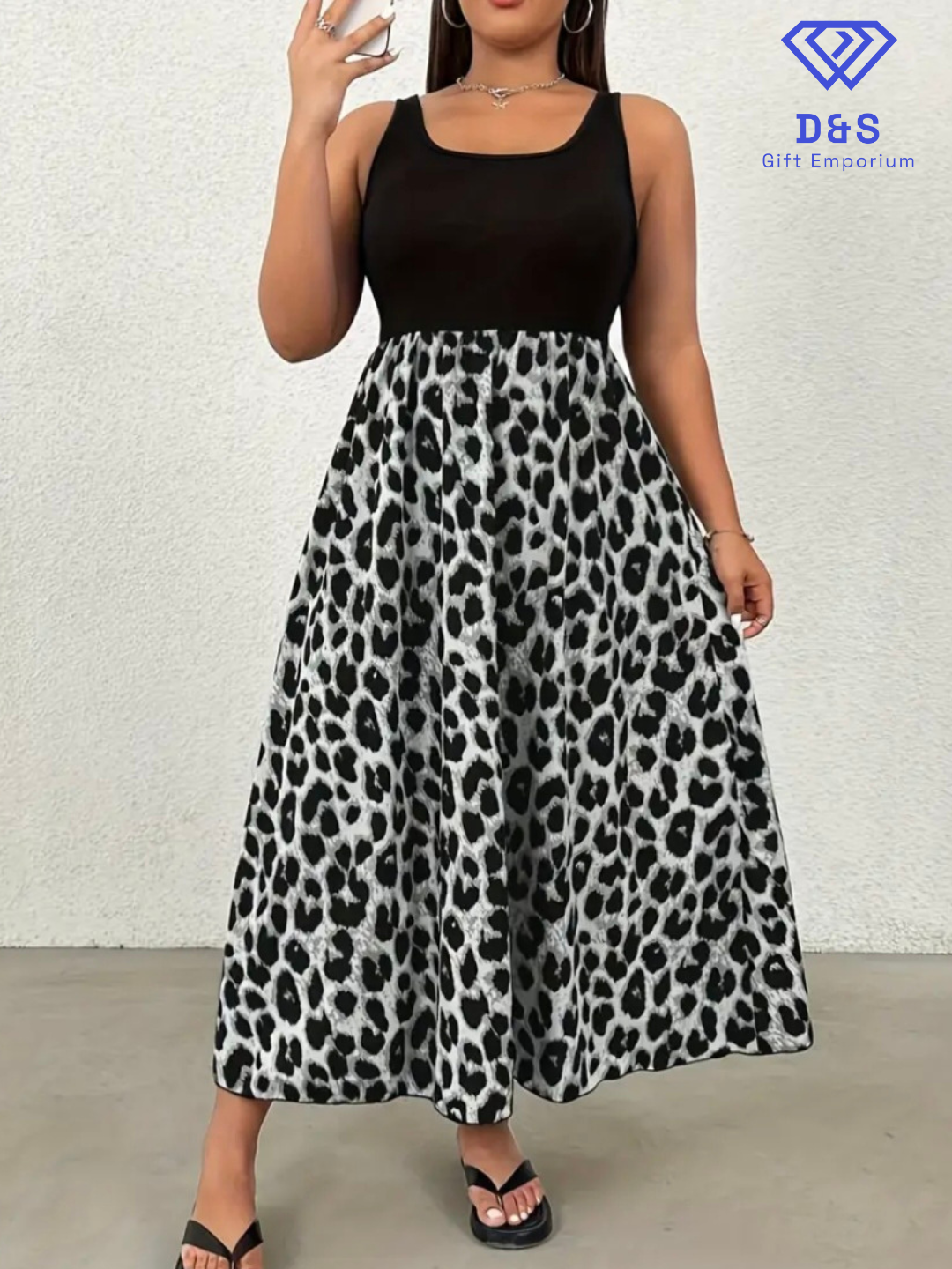 Plus Size Leopard Print Patchwork Dress