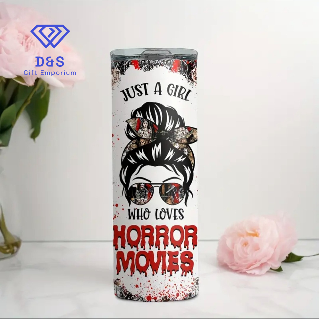 Just A Girl Who Loves Horror Movies 20oz Skinny Tumbler
