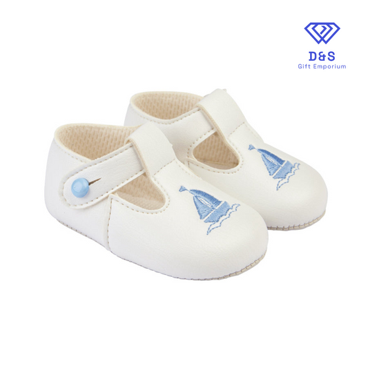 White & Light Blue Sailboat Soft Shoes