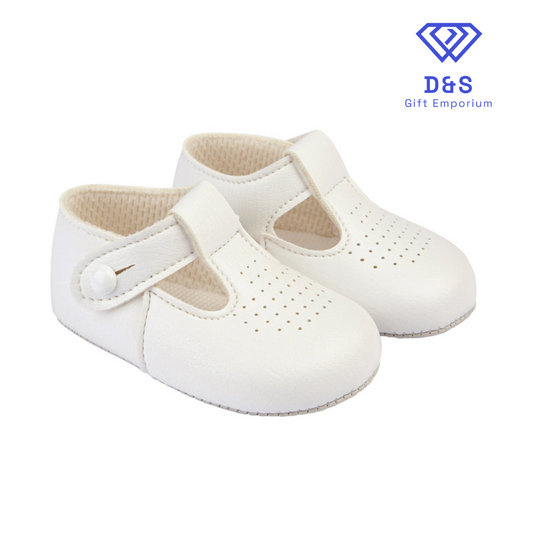 White T Bar Soft Sole Shoes