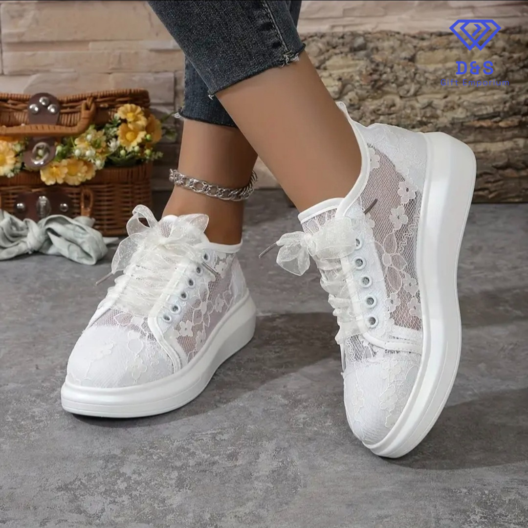 White Floral Trainers