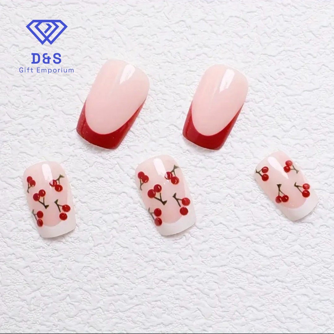 24pcs French Sweet Cherry Fake Nails