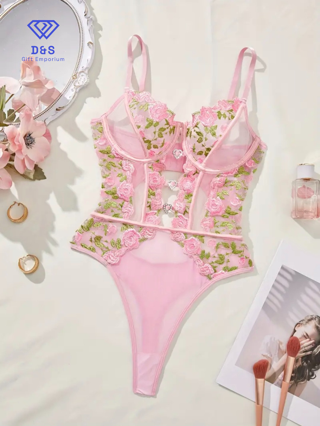 Embroidered Rose Bodysuit