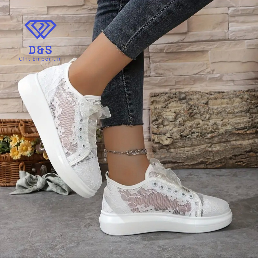White Floral Trainers