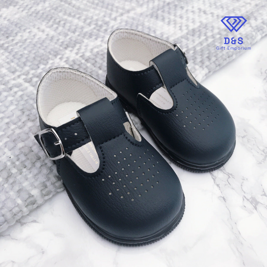 Navy T Bar Hard Sole Shoes