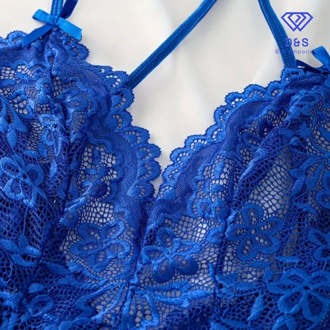 Blue Bow Crotchless Bodysuit