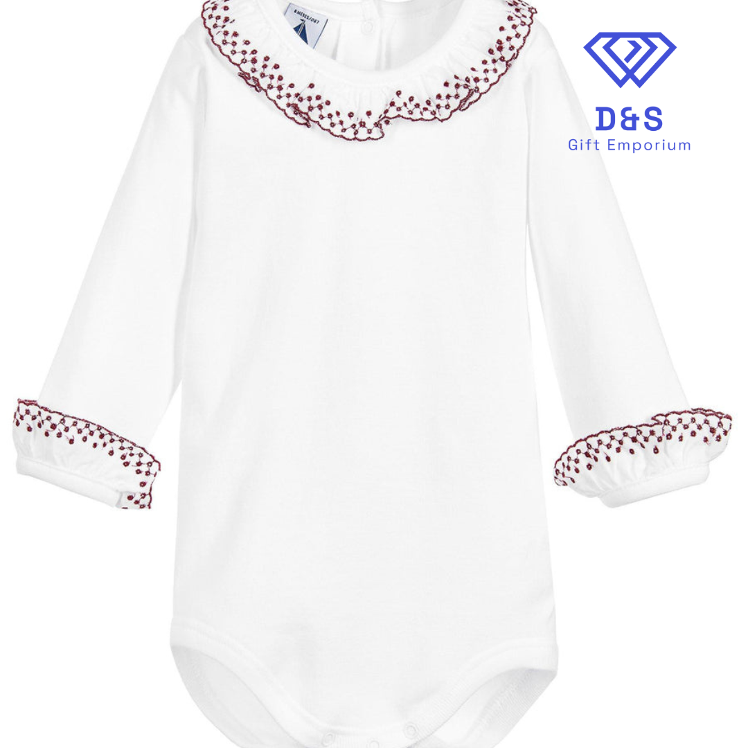 Long Sleeved Embroidered Ruffle Collar Bodysuit