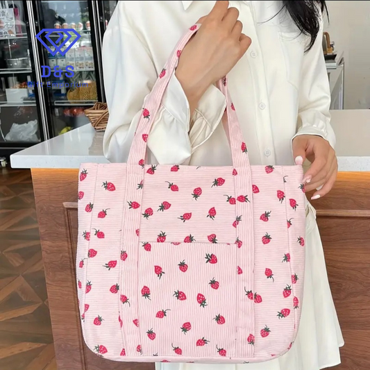 Strawberry Corduroy Tote Bag