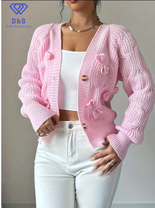 3D Bow Baby Pink Cardigan
