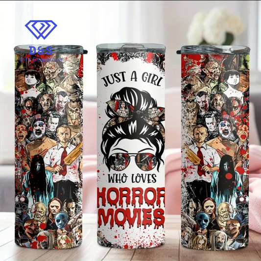 Just A Girl Who Loves Horror Movies 20oz Skinny Tumbler