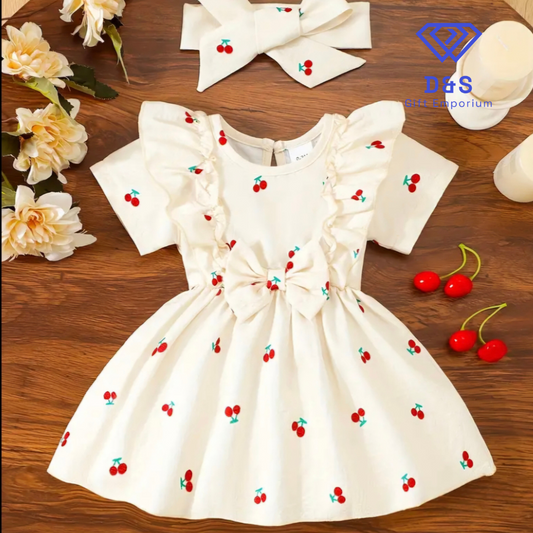 Cherry Print Dress & Matching Headband