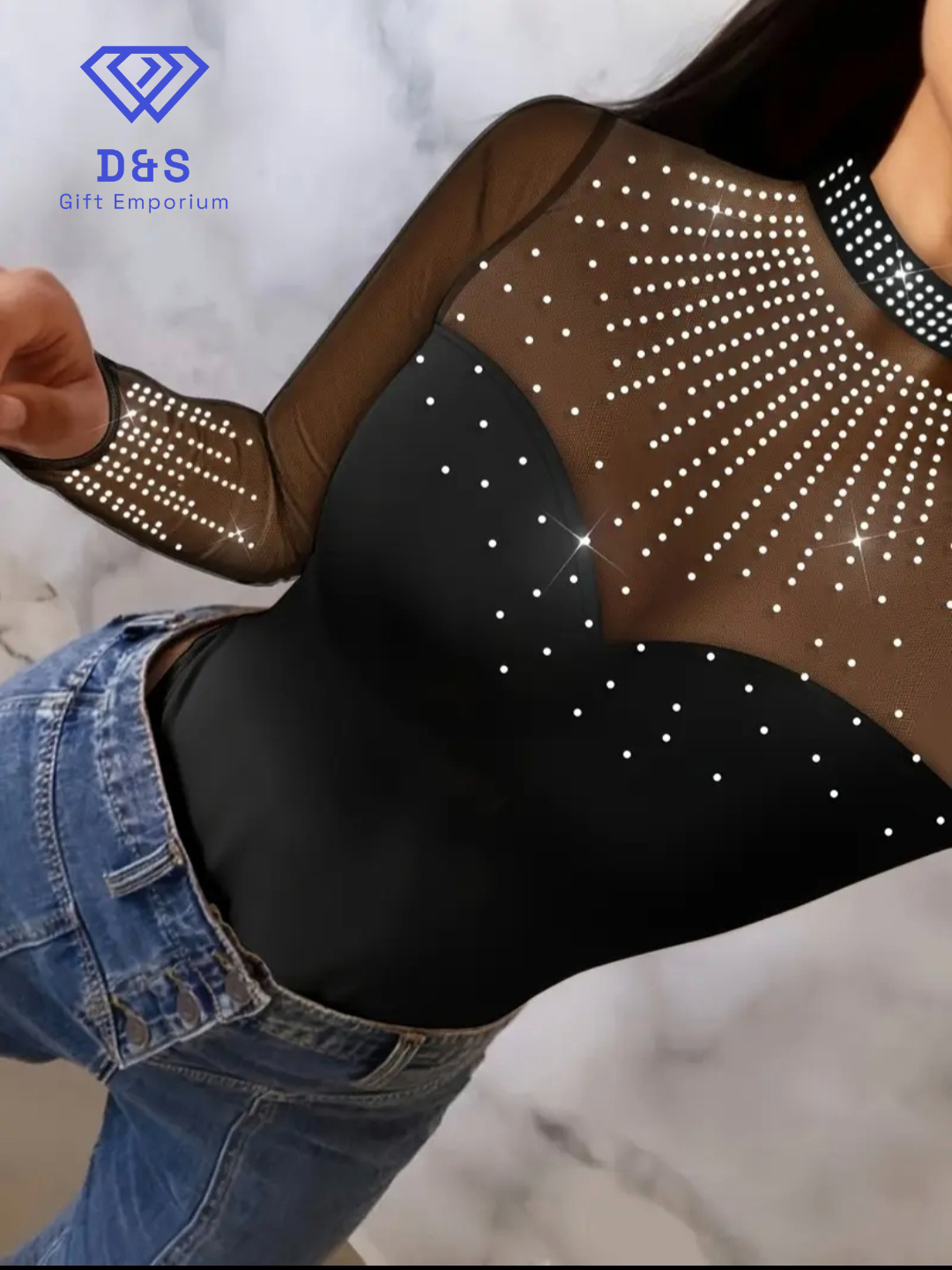Rhinestone Long Sleeved Bodysuit