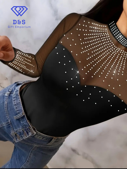 Rhinestone Long Sleeved Bodysuit