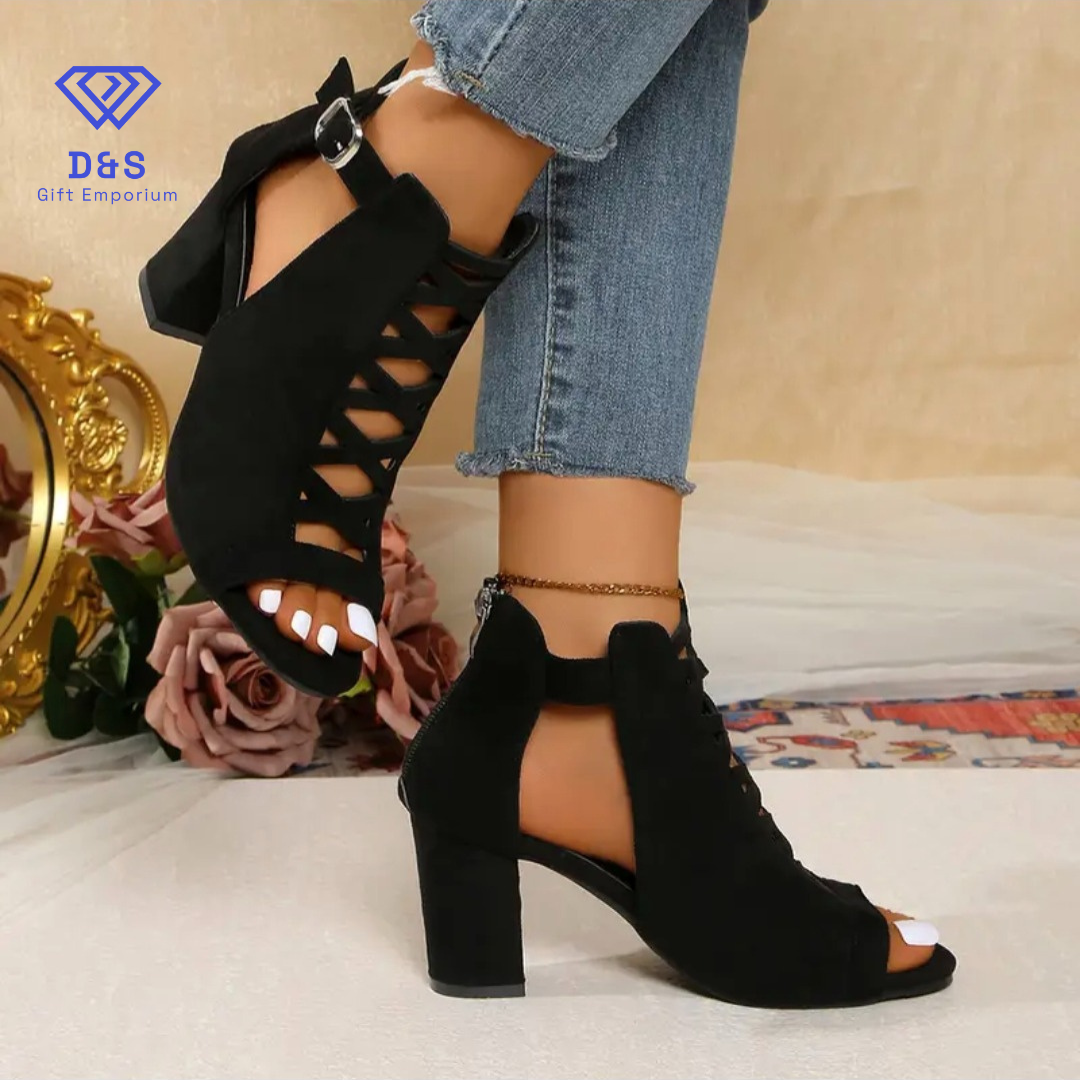Open Toe Block Heel Boots
