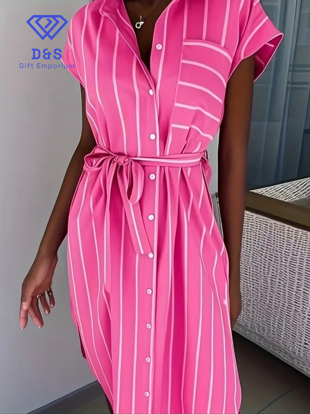 Striped Bandage Shirt Dress