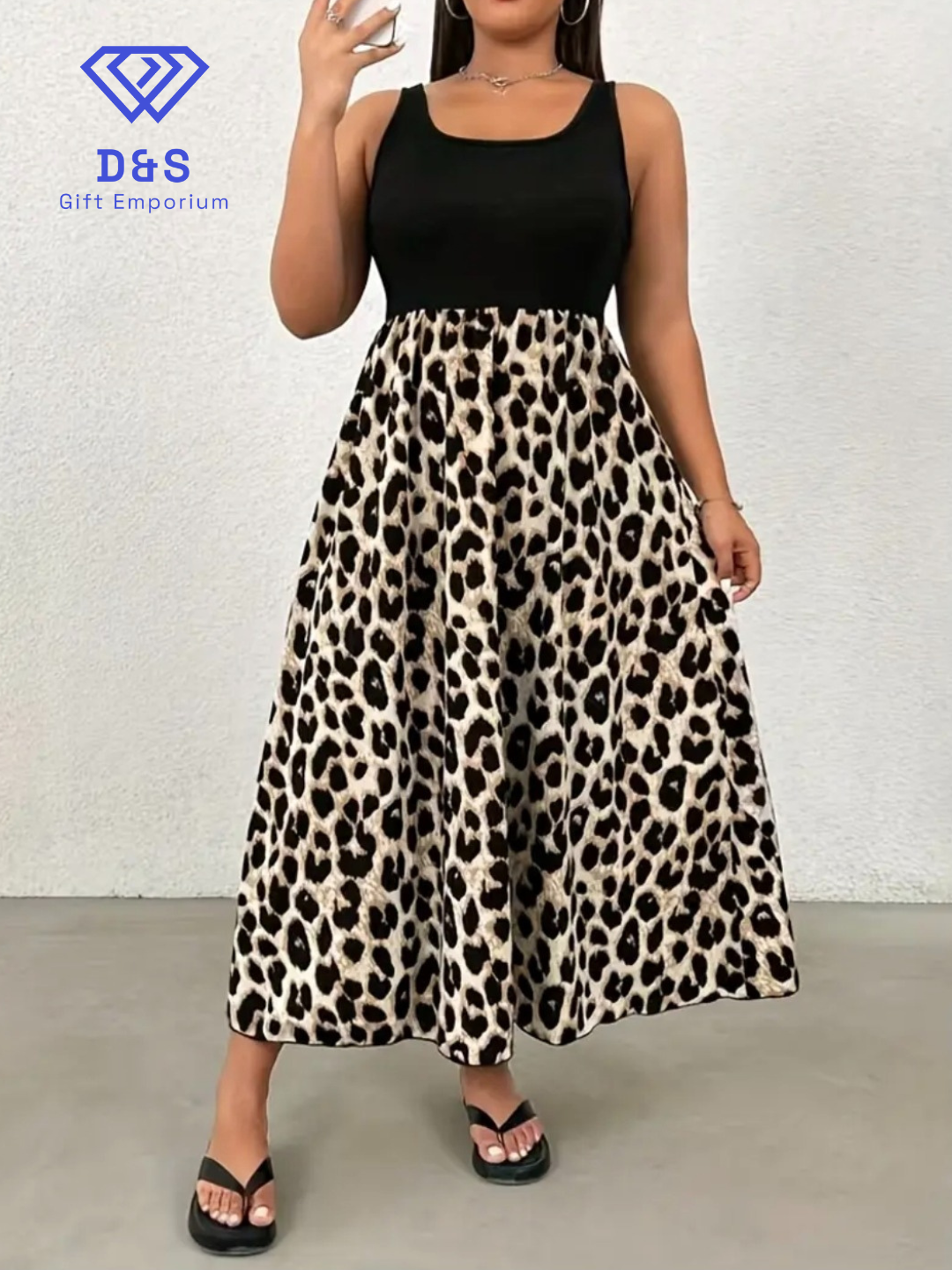 Plus Size Leopard Print Patchwork Dress