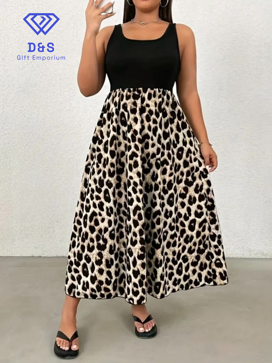 Plus Size Leopard Print Patchwork Dress