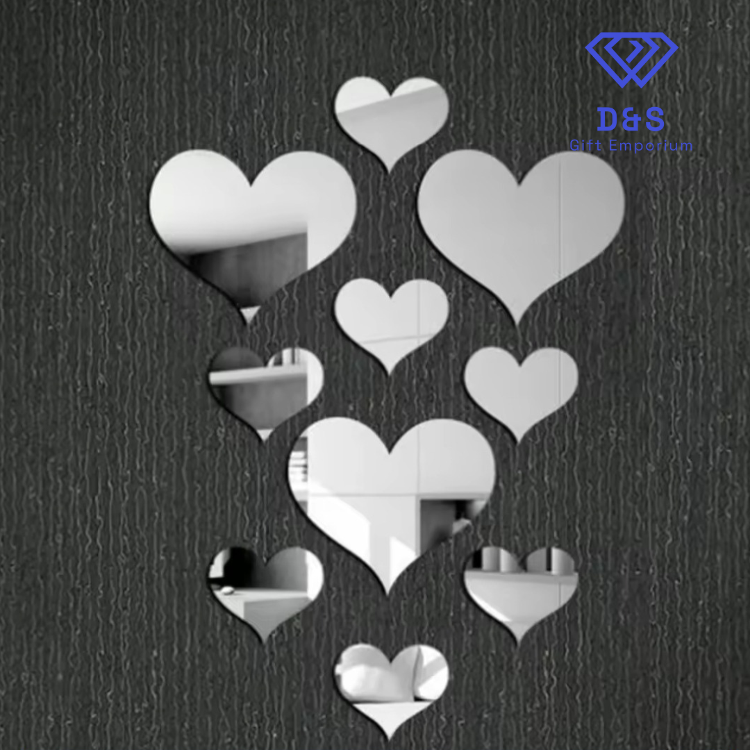 10pcs Love Heart Wall Mirror Stickers