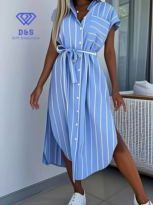 Striped Bandage Shirt Dress
