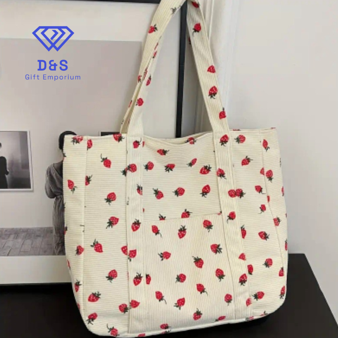 Strawberry Corduroy Tote Bag