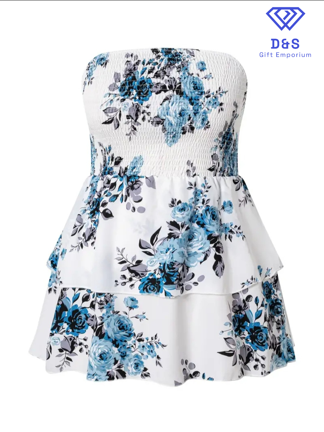 Plus Size Floral Print Shirred Layered Top
