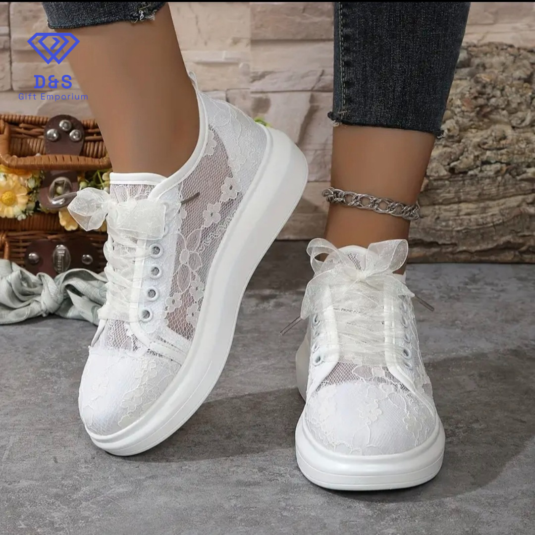 White Floral Trainers