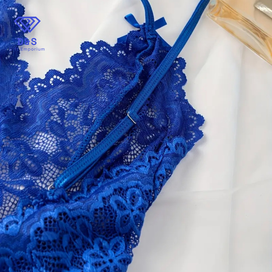 Blue Bow Crotchless Bodysuit