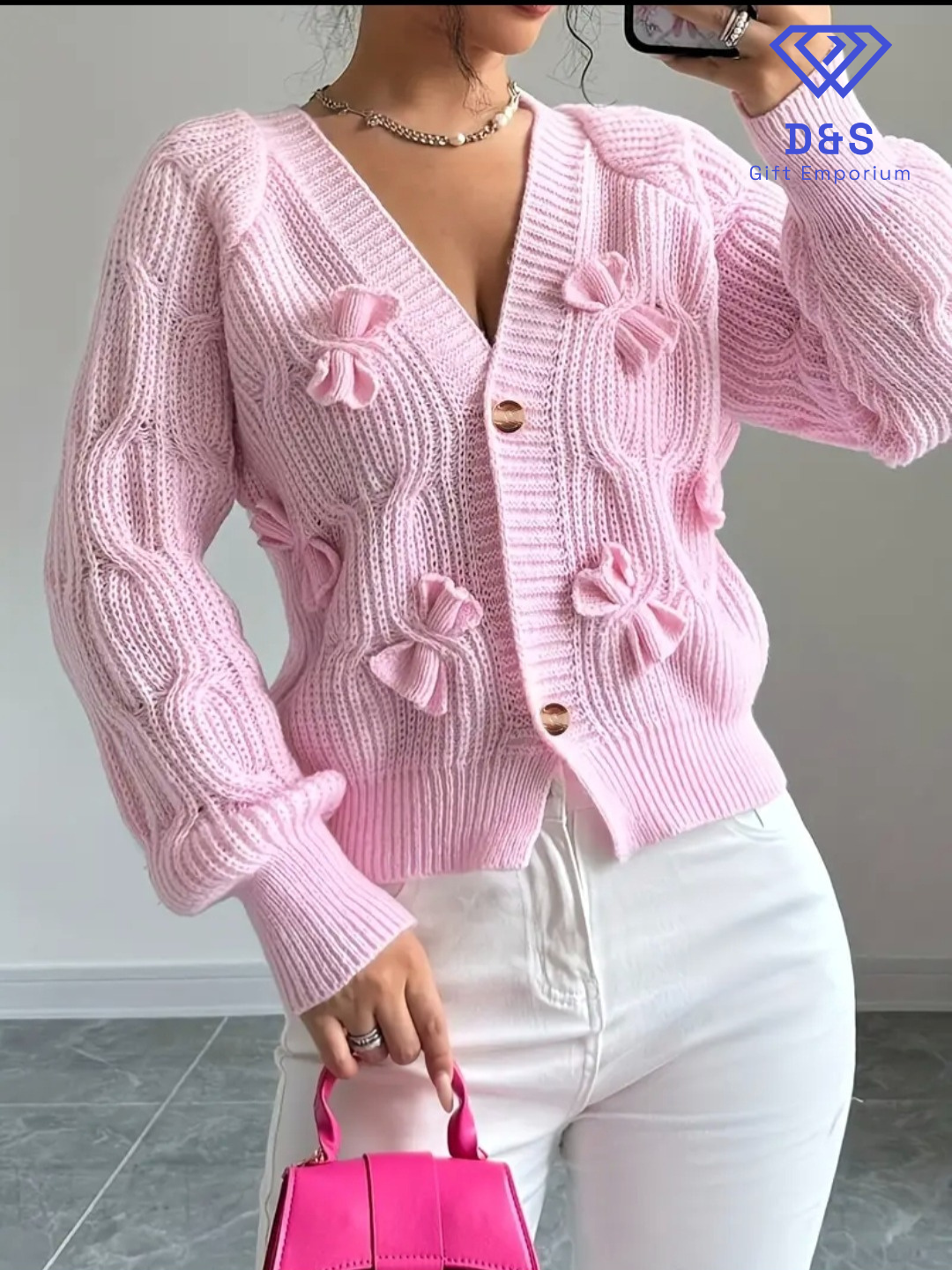 3D Bow Baby Pink Cardigan