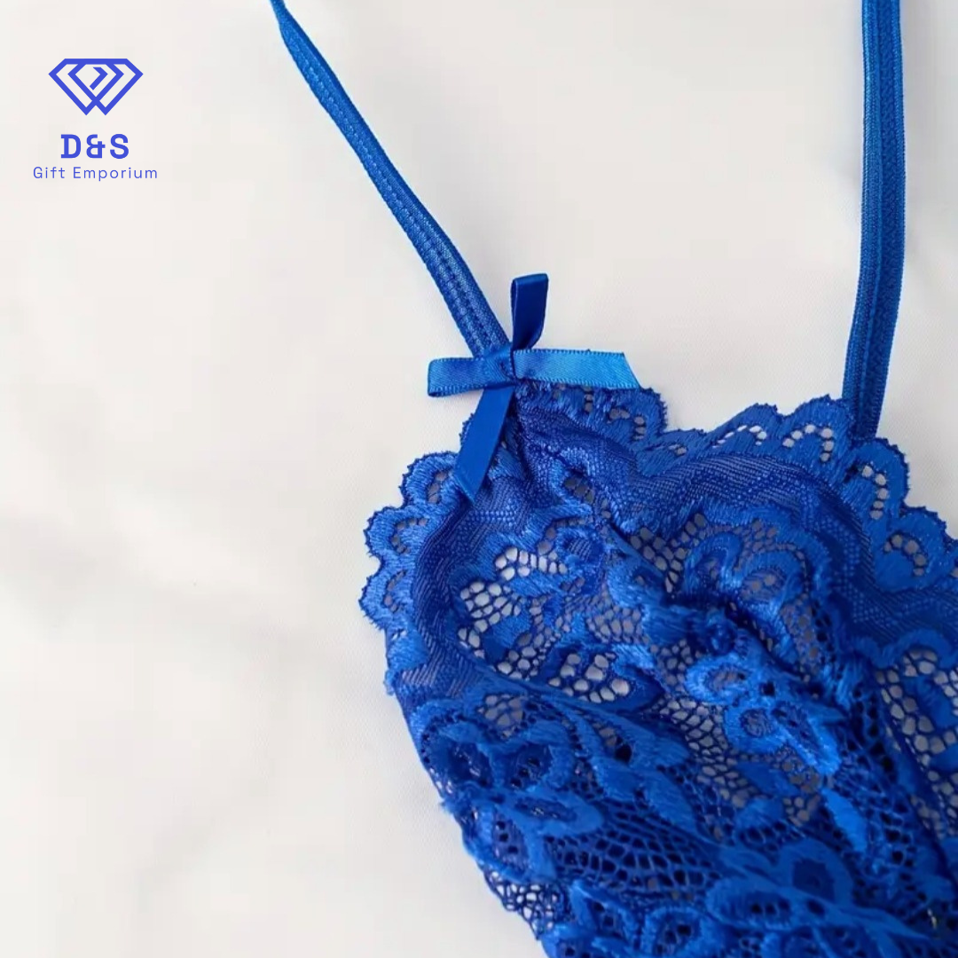 Blue Bow Crotchless Bodysuit