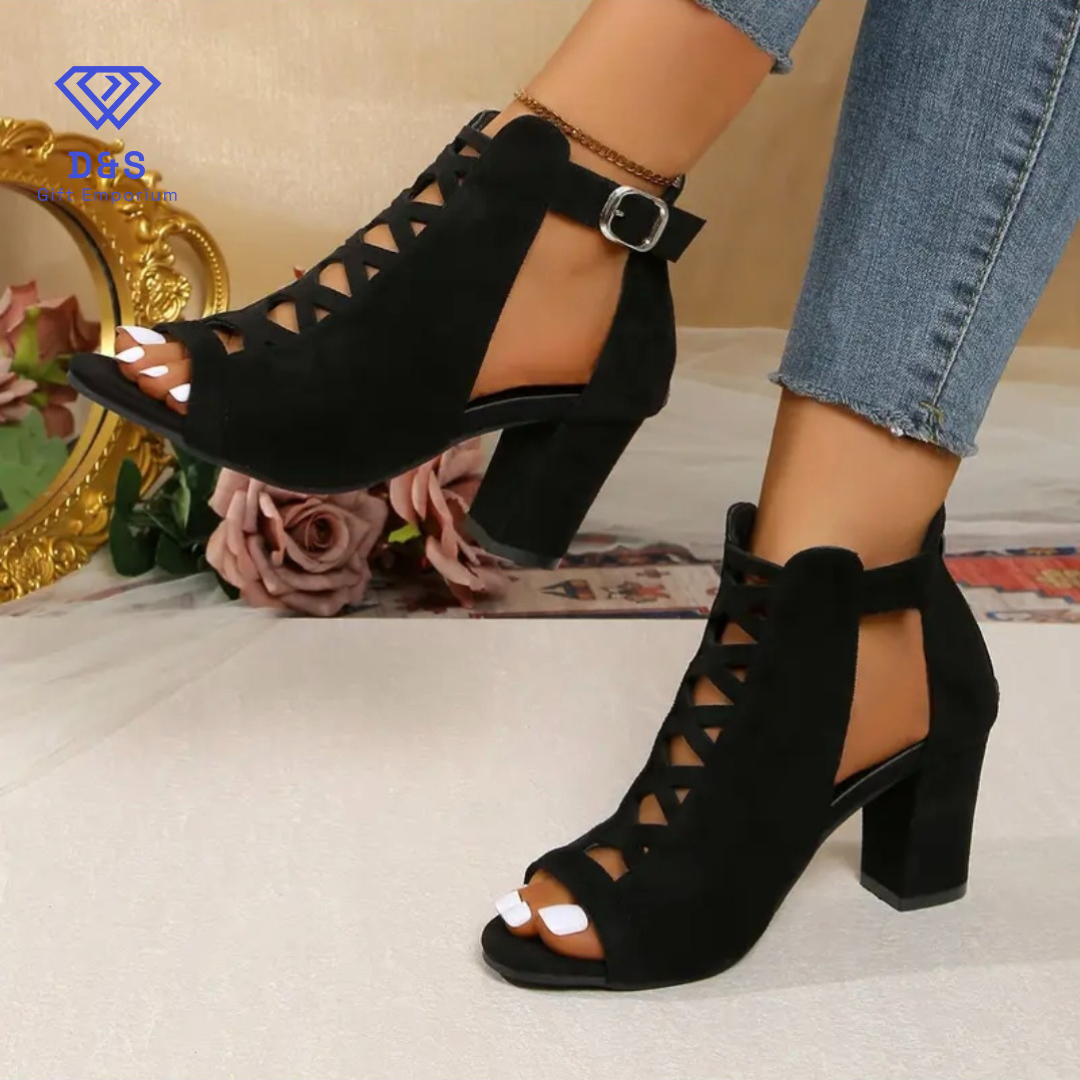 Open Toe Block Heel Boots