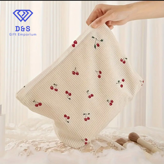 Corduroy Cherry Print Make Up Bag