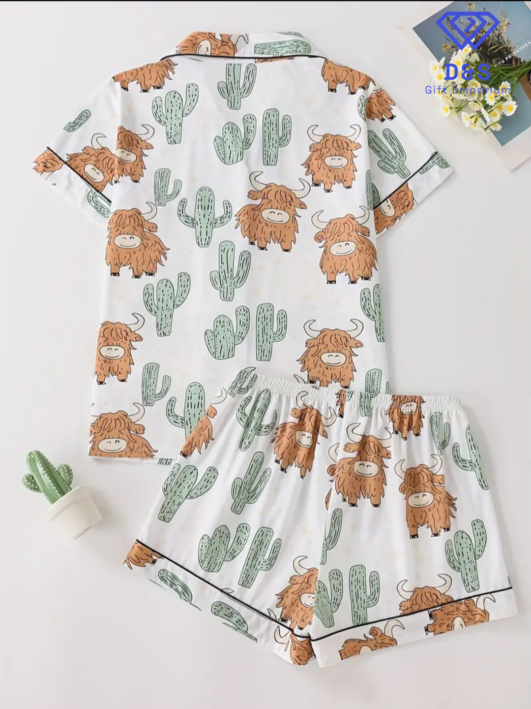 Plus Size Cactus Print Pyjama Set
